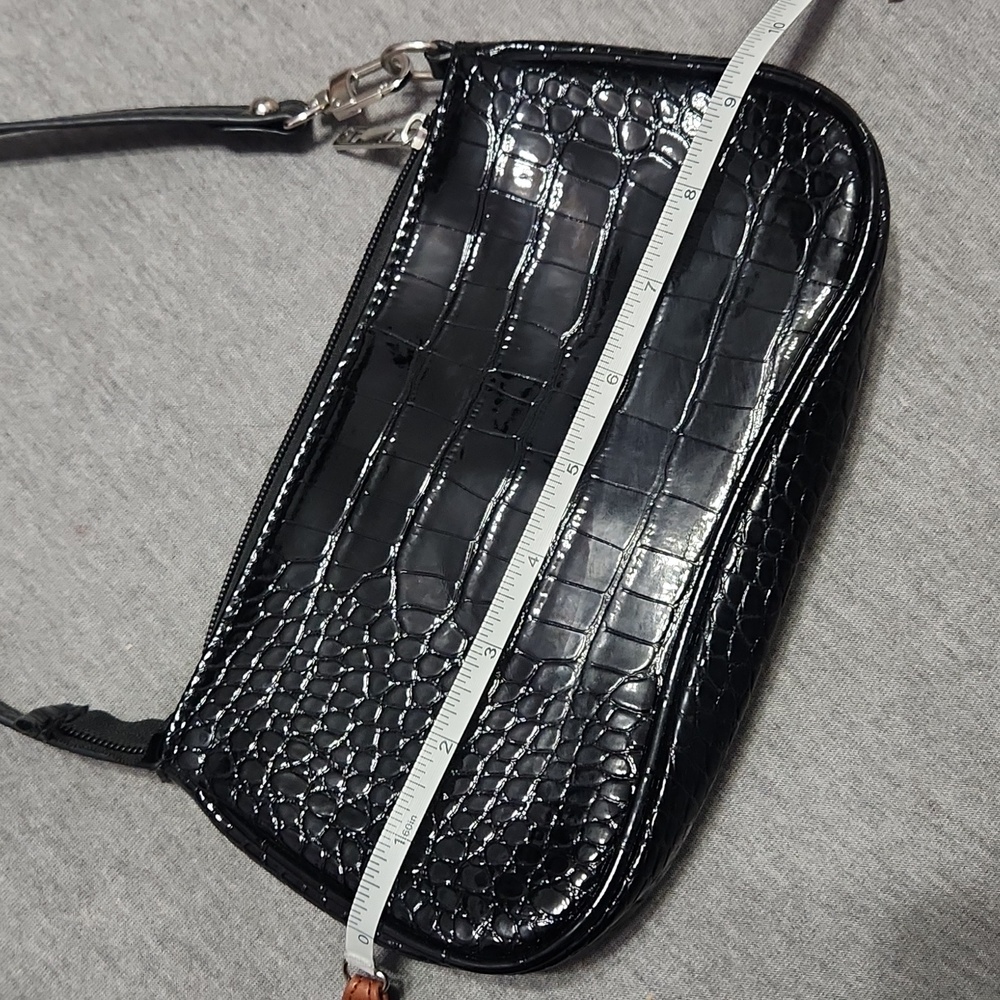 Vintage Y2K Black Faux Patent Leather Snakeskin Mini Clutch Handbag Purse - Picture 9 of 10